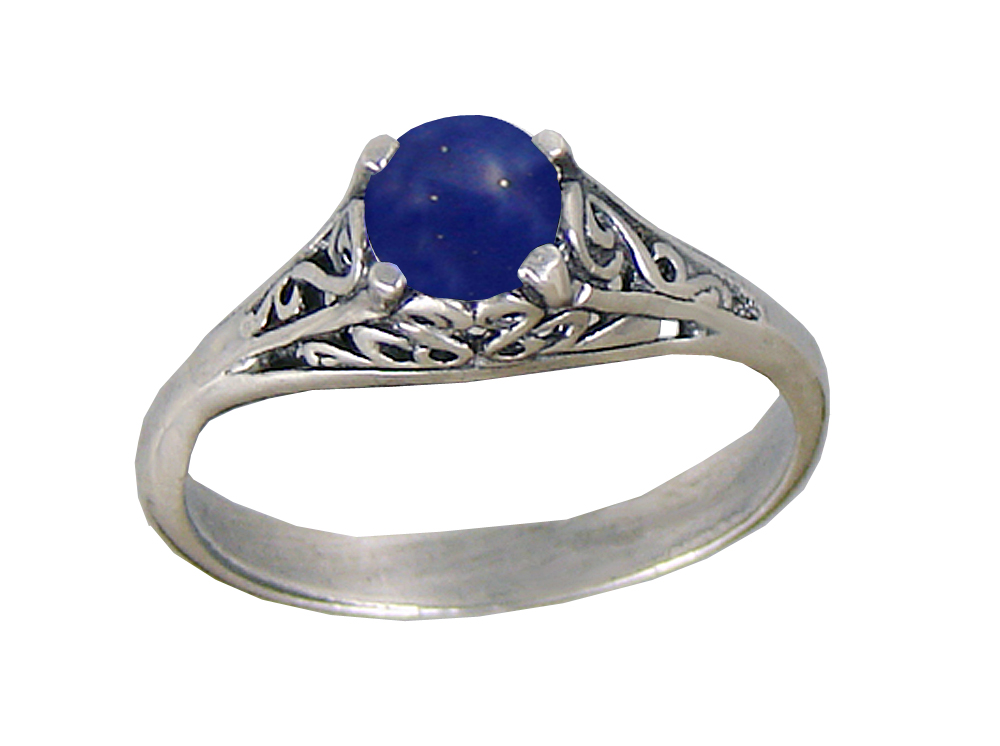 Sterling Silver Filigree Ring With Lapis Lazuli Size 6